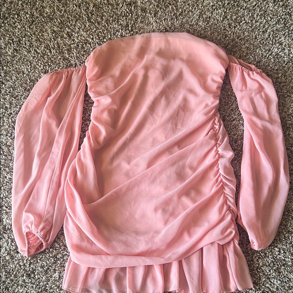 SHEIN Pink Ruched Off-Shoulder Blouse